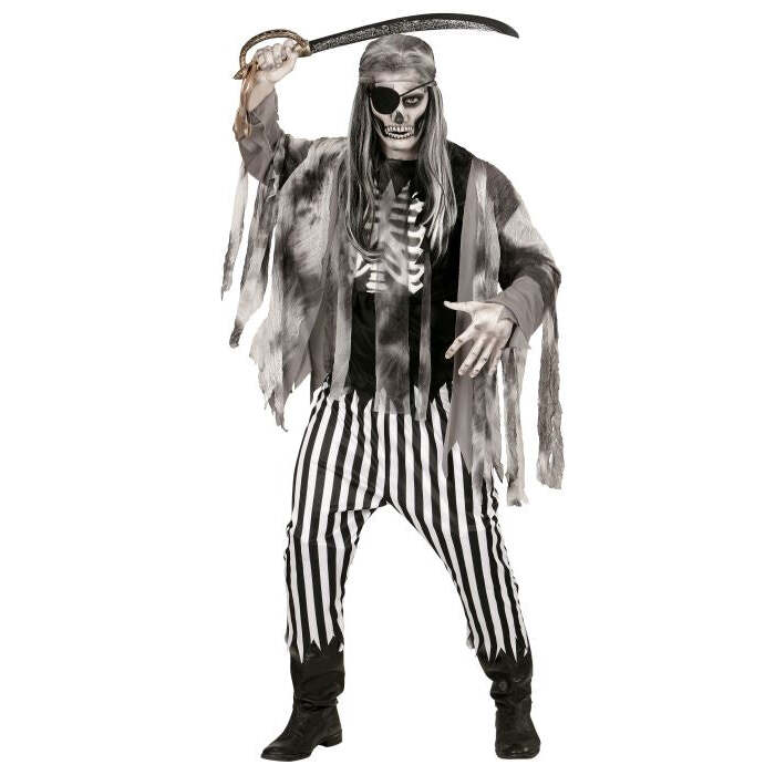 Ghost Ship Pirate  Shirt With Bone Chest, Jacket, Pants, Bandana, Eye-Patch 