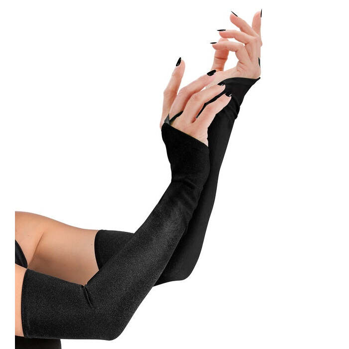 Black Fingerless Satin Gloves - 43 Cm
