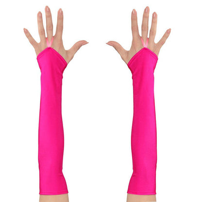 Neon Pink Fingerless Satin Gloves - 43 Cm