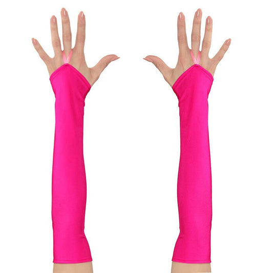 Neon Pink Fingerless Satin Gloves - 43 Cm