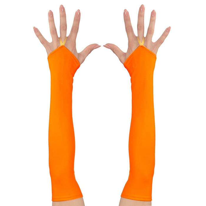 Neon Orange Fingerless Satin Gloves - 43 Cm
