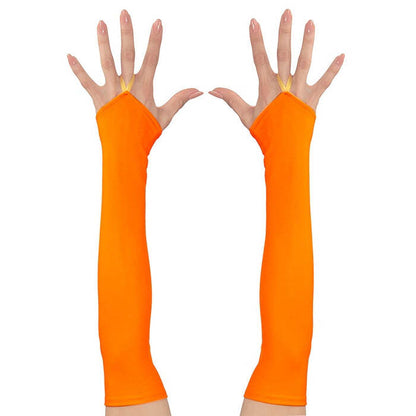 Neon Orange Fingerless Satin Gloves - 43 Cm