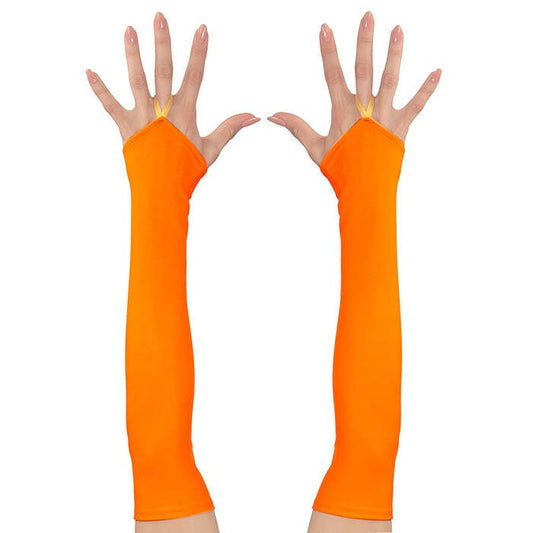 Neon Orange Fingerless Satin Gloves - 43 Cm