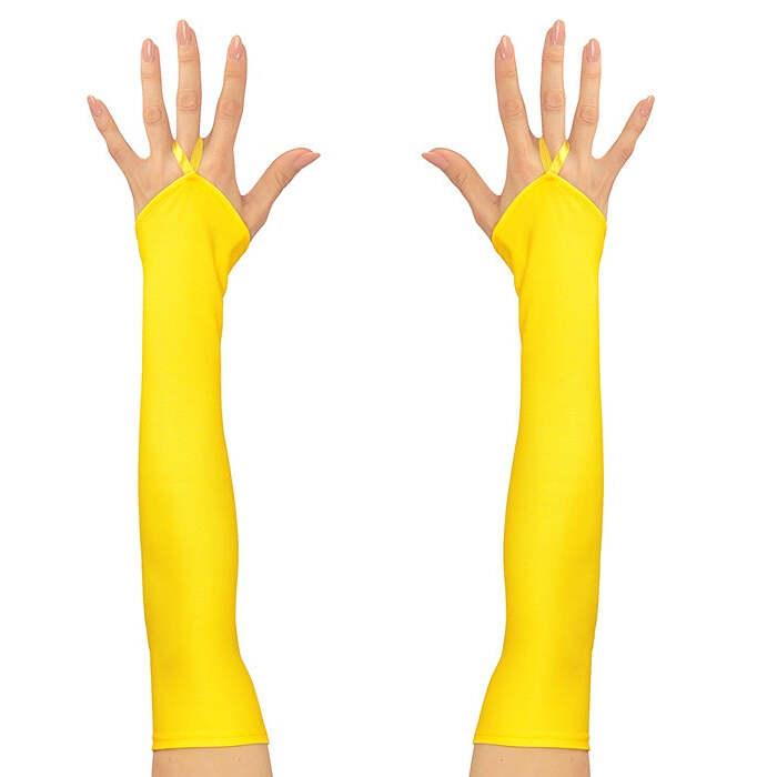 Neon Yellow Fingerless Satin Gloves - 43 Cm
