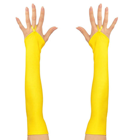 Neon Yellow Fingerless Satin Gloves - 43 Cm