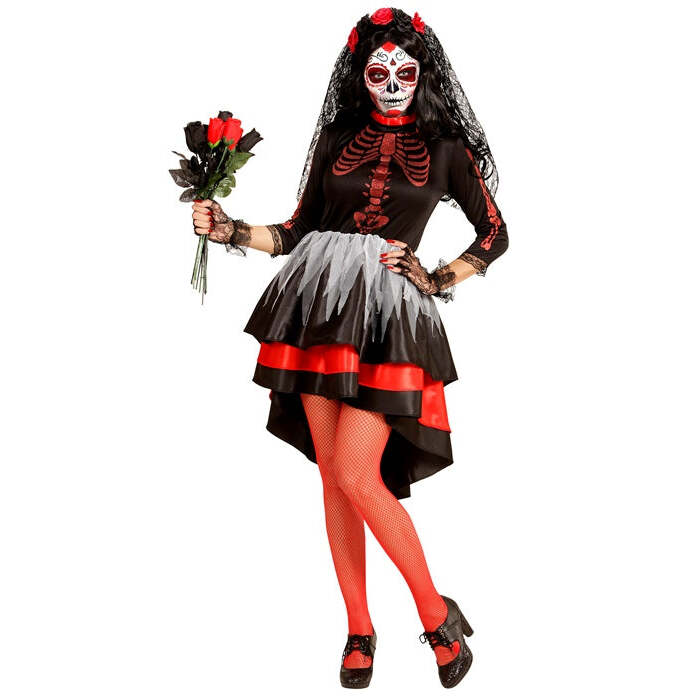 Dia De Los Muertos Bride  Dress, Flower Veil 