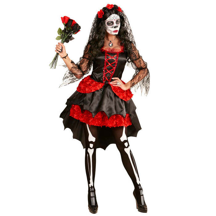 Dia De Los Muertos Bride  Dress, Flower Veil 