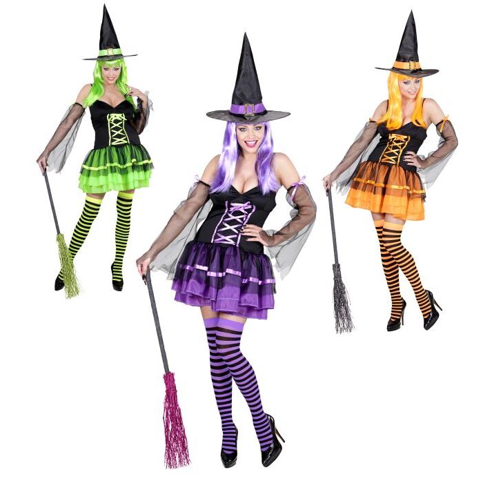 Witch  Dress, Armbands With Veils, Hat  - 3 Colors Assorted