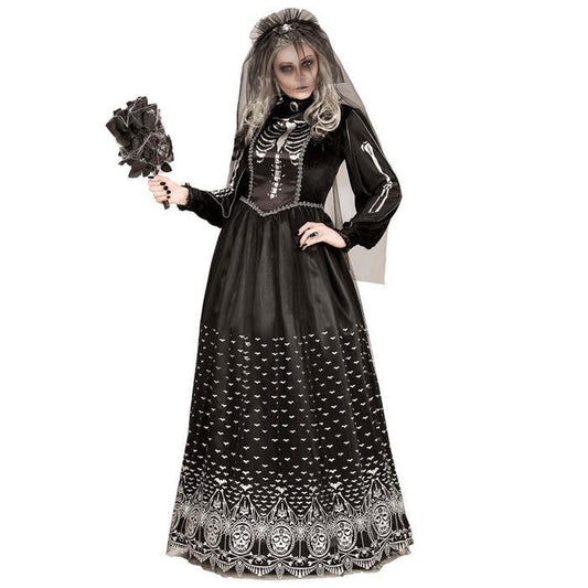 Skeleton Bride  Dres With Crinoline Underskirt, Bridal Veil 