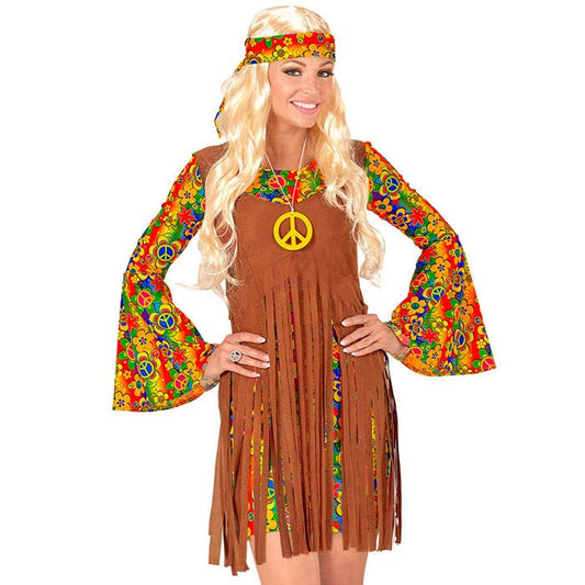 Hippie Girl  Dress With Vest, Headband, Peace Sign Necklace 