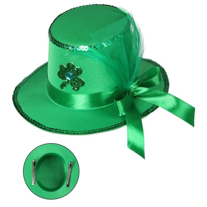 St. Patrick'S Day Mini Top Hat With Hair Clips