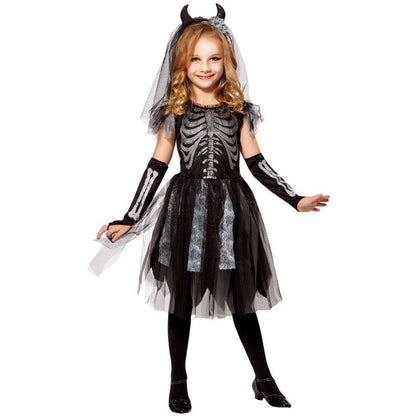 Skeledev Bride  Dress, Fingerless Gloves, Bridal Veil With Horns 
