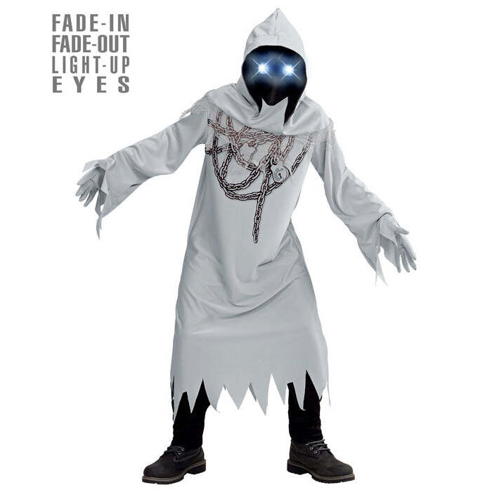 Chained Ghost  Robe, Gloves, Hooded Mask With Fade-In Fade-Out Light-Up Eyes 