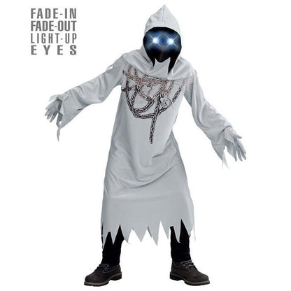 Chained Ghost  Robe, Gloves, Hooded Mask With Fade-In Fade-Out Light-Up Eyes 