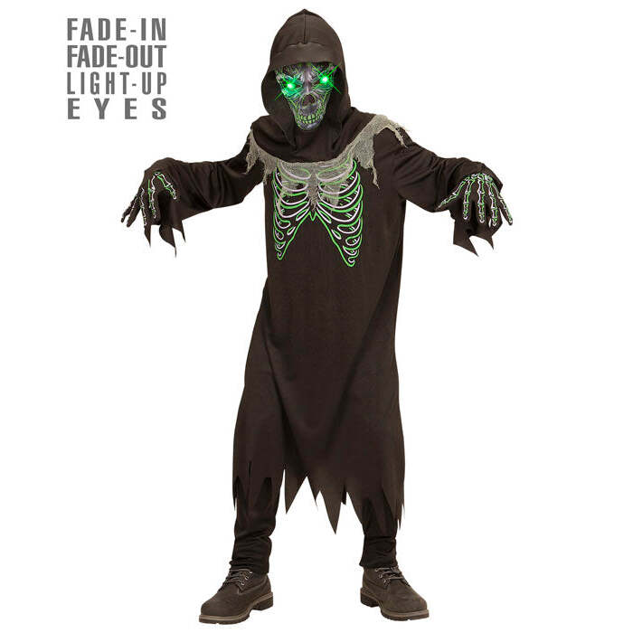 Grim Reaper  Robe, Gloves, Hooded Mask With Fade-In Fade-Out Light-Up Eyes 