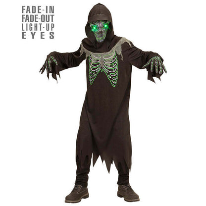 Grim Reaper  Robe, Gloves, Hooded Mask With Fade-In Fade-Out Light-Up Eyes 
