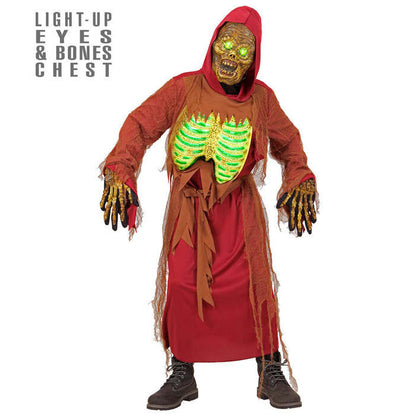 Zombie Skeleton  Hooded Robe, Belt, Light-Up Mask & Bones Chest 