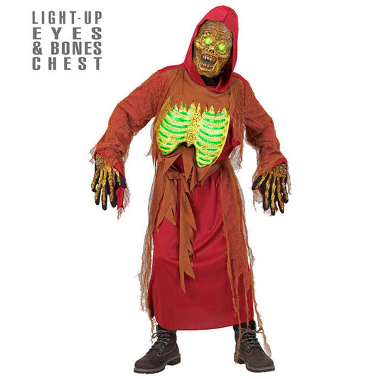 Zombie Skeleton  Hooded Robe, Belt, Light-Up Mask & Bones Chest 