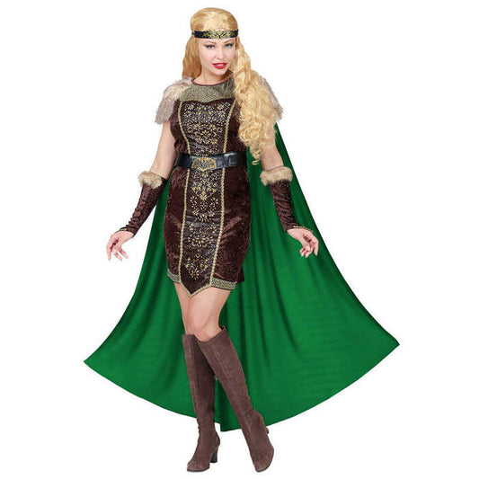 Viking  Dress With Cape, Belt, Arm Warmers, Headband 