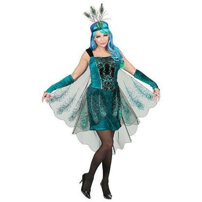 Peacock  Dress With Peacock Tail Veils, Arm Warmers, Headpiece 