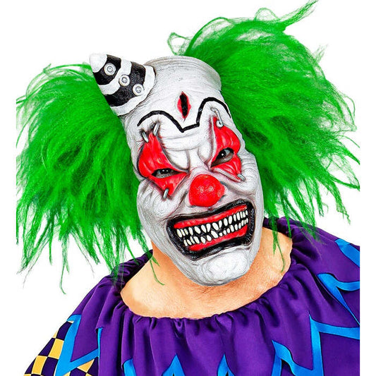 Killer Clown Half Face Mask With Hair & Mini Hat