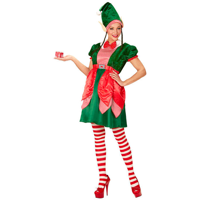 Santa'S Little Helper Elf  Dress, Hat With Ears And Plaits 