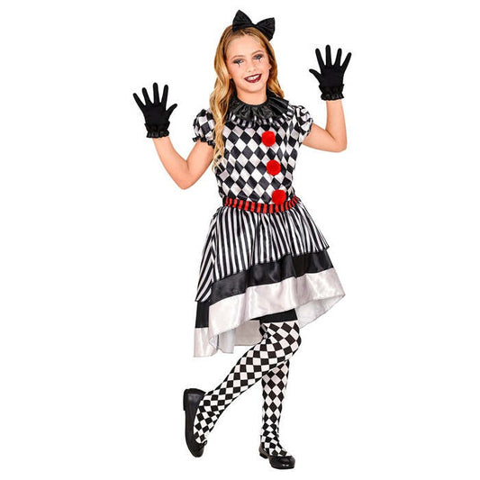 Vintage Clown  Dress With Ruff, Bow Headband, Gloves 