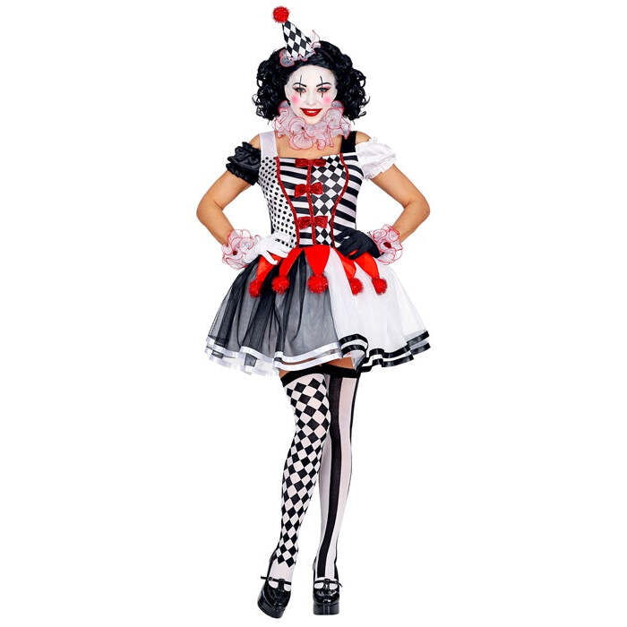 Harlequin  Dress, Ruff, Cuffs, Mini Hat 