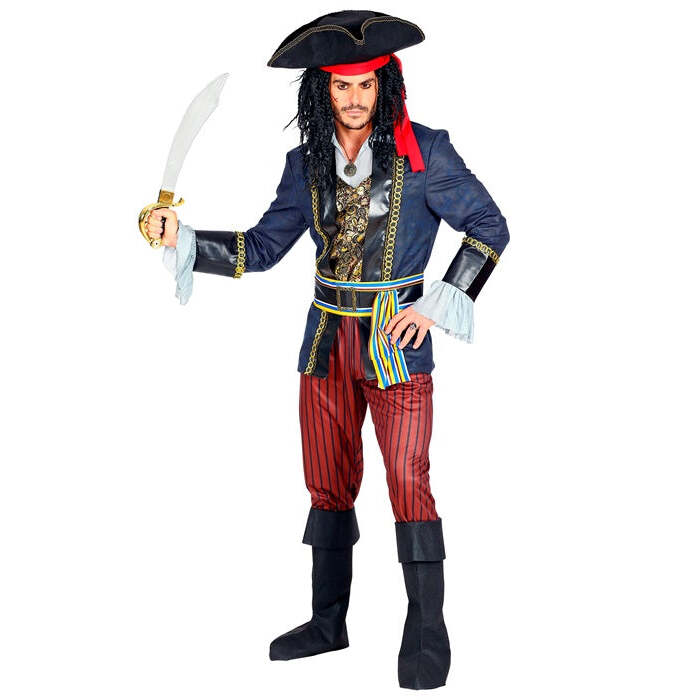 Pirate Captain  Coat With Vest & Shirt, Pants, Belt With Buckle & Sash, Boot Covers, Hat With Bandana 