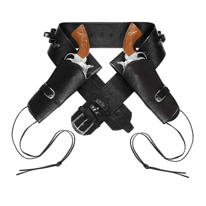 Leatherlook Black Authentic Western Double Holster And Belt