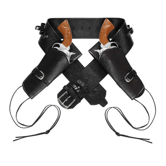 Leatherlook Black Authentic Western Double Holster And Belt