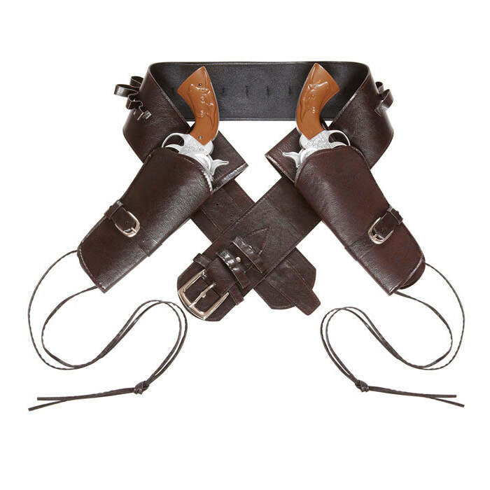 Leatherlook Brown Authentic Western Double Holster And Belt