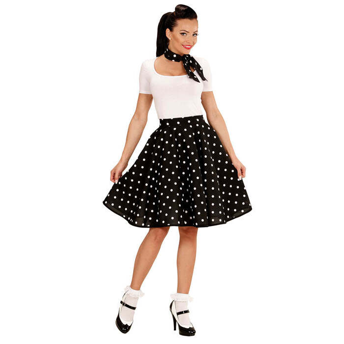 Black 50S Polka Dots Skirt & Neckscarf