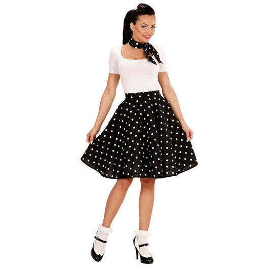Black 50S Polka Dots Skirt & Neckscarf