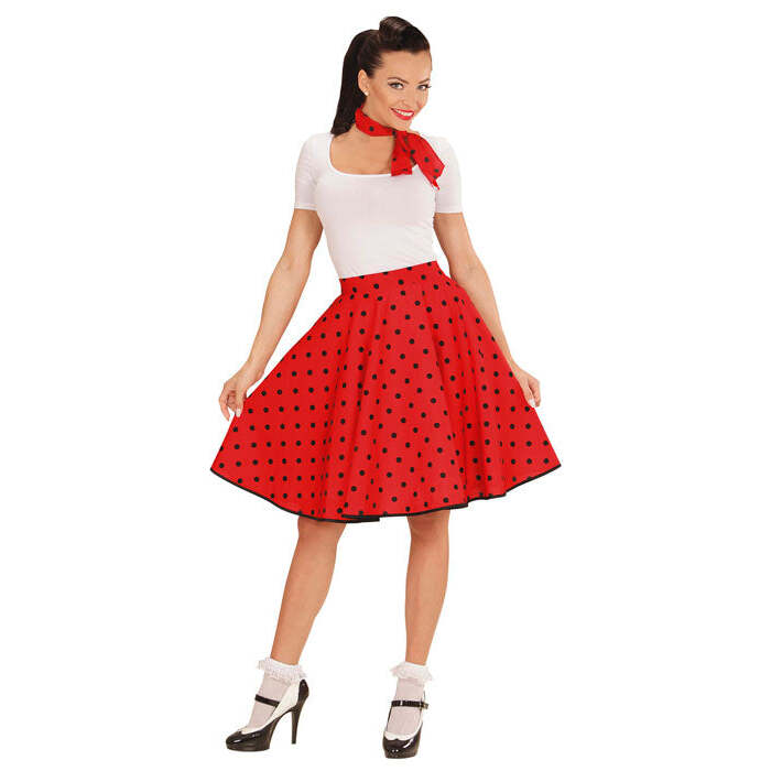 Red 50S Polka Dots Skirt & Neck Scarf