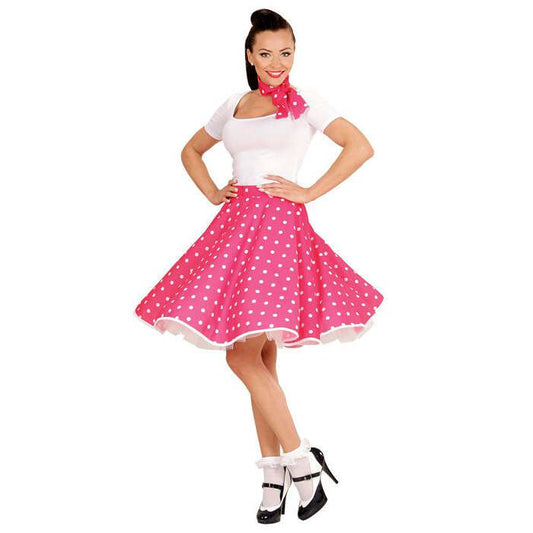 Pink 50S Polka Dots Skirt & Neck Scarf