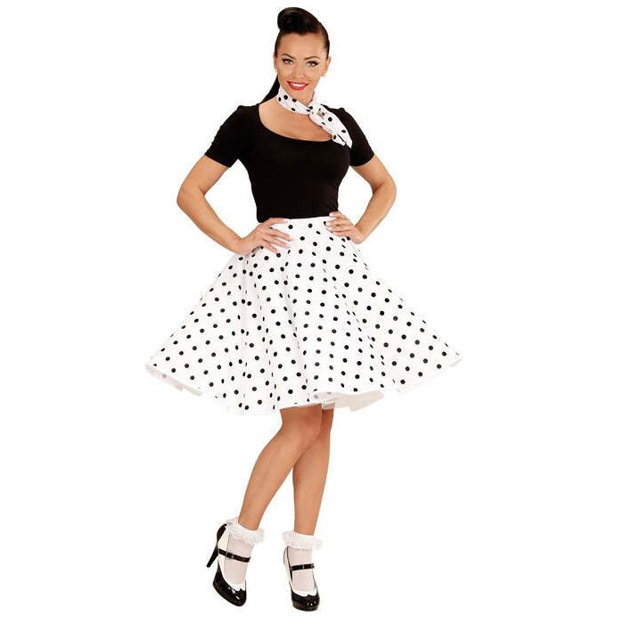 White 50S Polka Dots Skirt & Neckscarf
