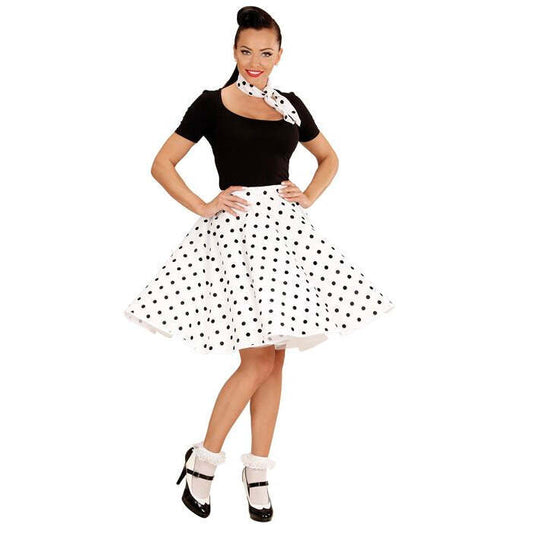 White 50S Polka Dots Skirt & Neckscarf