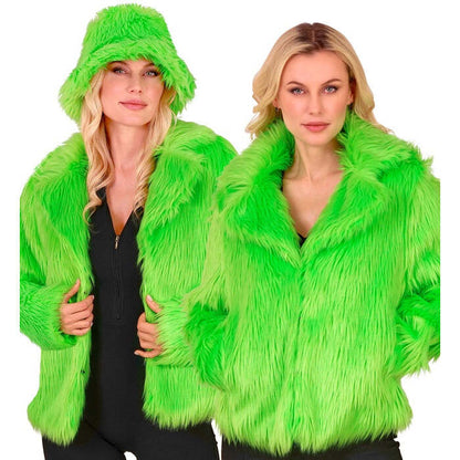 Neon Green Plush Woman Jacket