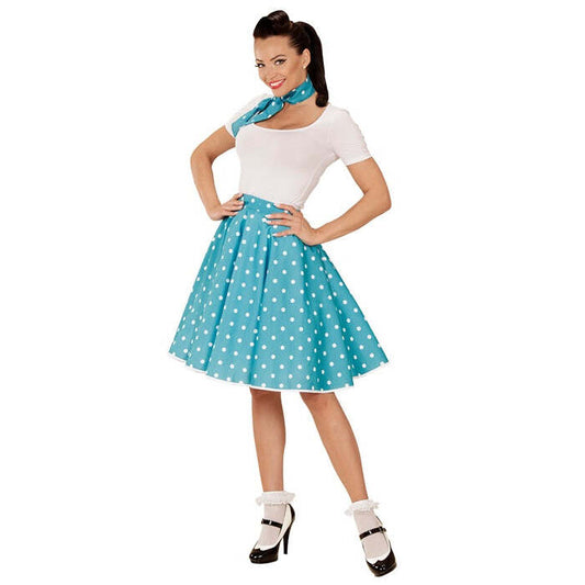 Turquoise 50S Polka Dots Skirt & Neck Scarf