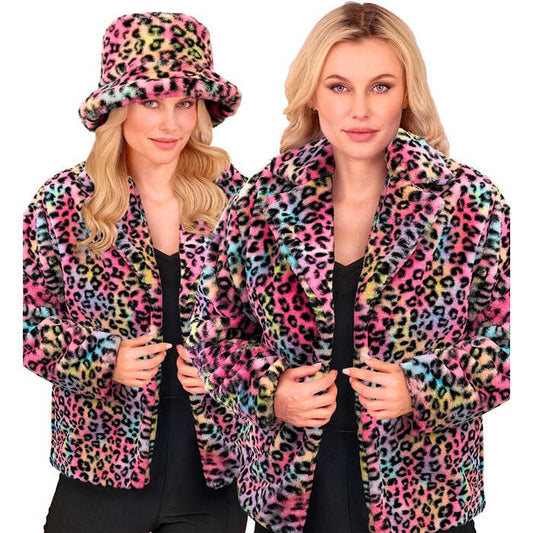 Multicolor Animalier Leopard Plush Woman Jacket
