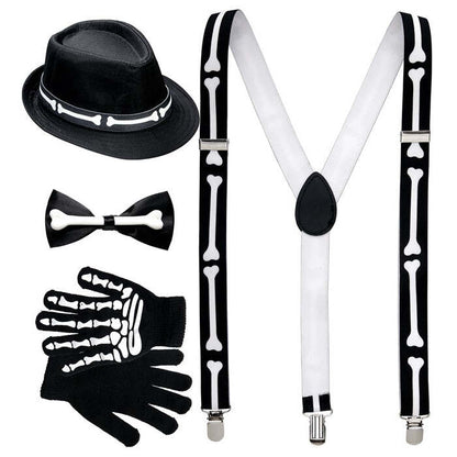Skeleton  Bone Braces, Bow Tie, Gloves & Hat 