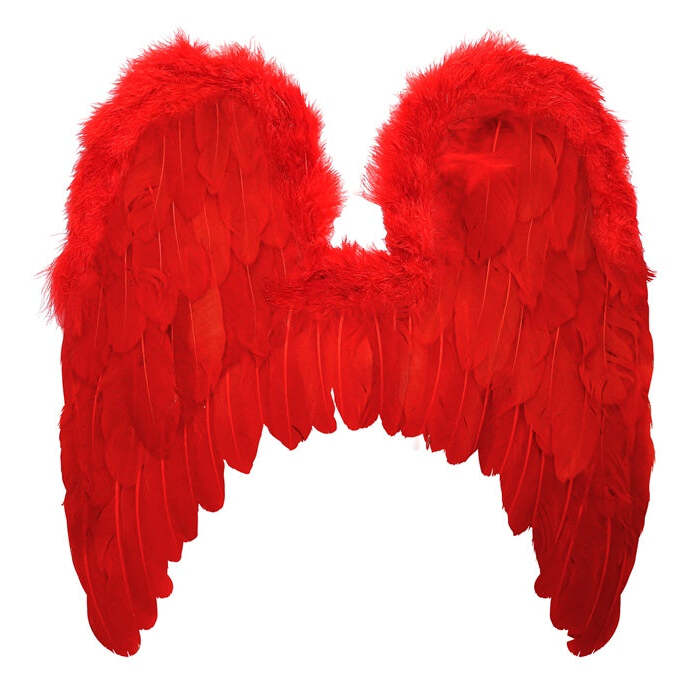 Red Feathered Wings With Marabou Trim &  46X48 Cm
