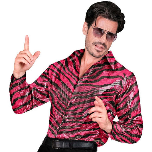 Party Fashion Shirt  Pink Animalier Sequin Shirt 