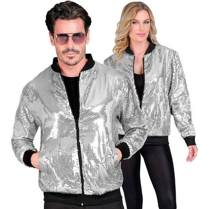 Party Fashion Bomber  Silver Sequin Bomber 