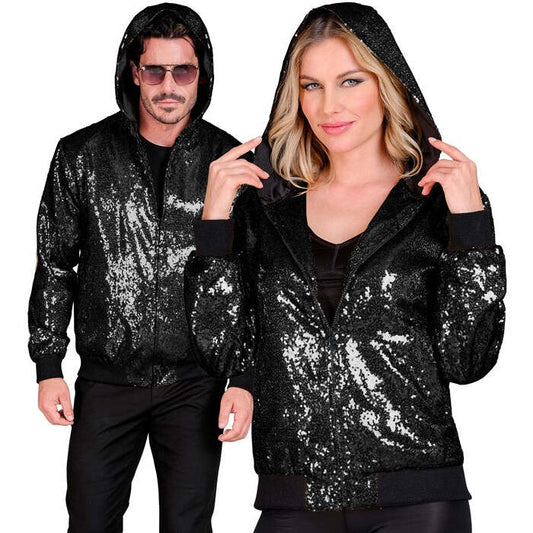 Party Fashion Hooded Bomber  Black Sequin Hooded Bomber 