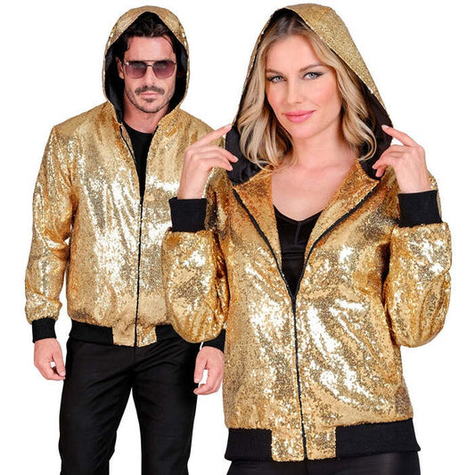 Party Fashion Hooded Bomber  Gold Sequin Hooded Bomber 