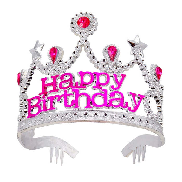 Silver Happy Birthday Tiara With Pink Gems