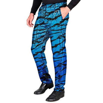 Party Fashion Pants  Blue Waves Sequin Pants 