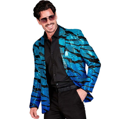 Party Fashion Jacket  Blue Waves Sequin Jacket 